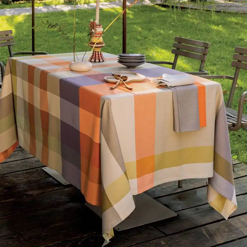 BOSSI CASA Tovaglia Cotone Tinto Filo scozzese arancio tortora 1404
