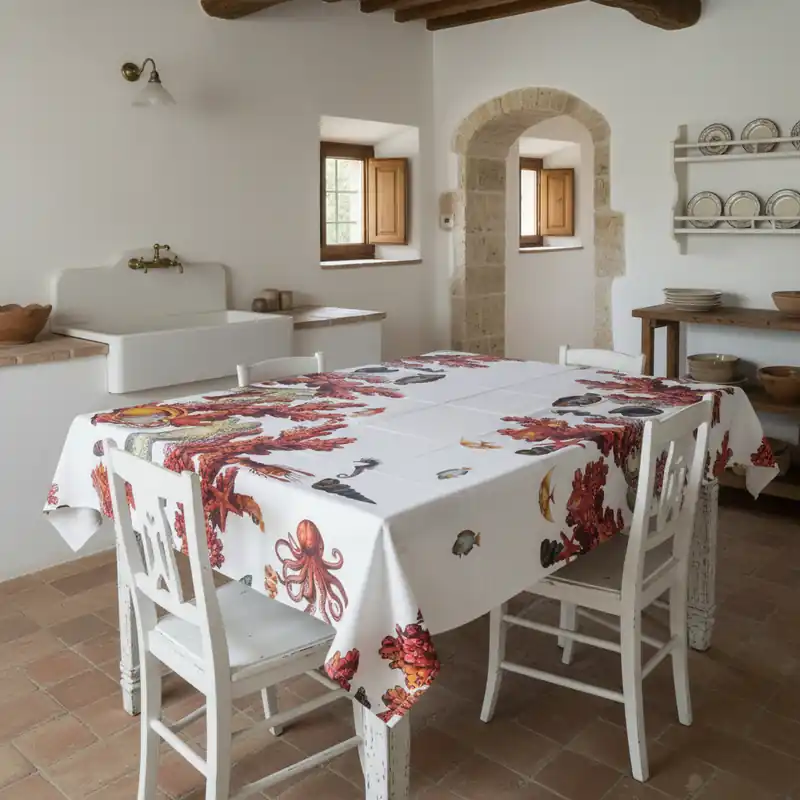 Tovaglia in cotone x12 persone 150x250 cm Red Sea coralli
