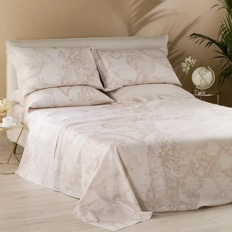 Alviero Martini Completo Lenzuola-Copriletto Raso Geo White Matrimoniale