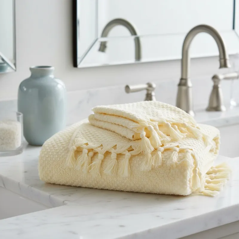 Asciugamani lusso Set 1+1 Carrara ROSY Burro con frange