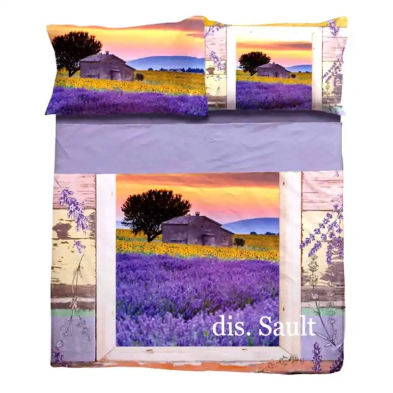 Lenzuola-copriletto in cotone Matrimoniale SAULT lavanda