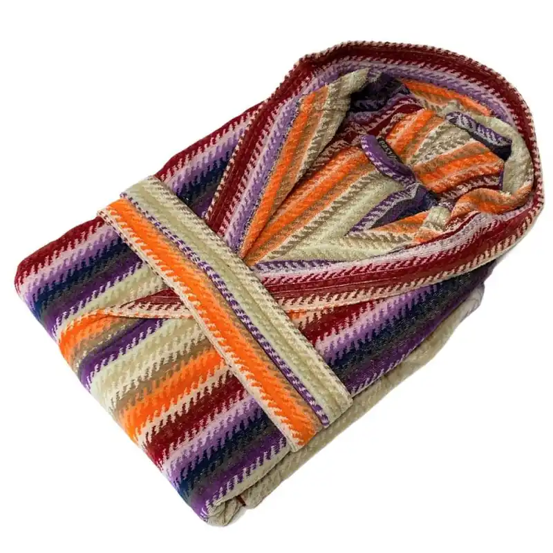 Accappatoio cappuccio spugna velour righe multicolori
