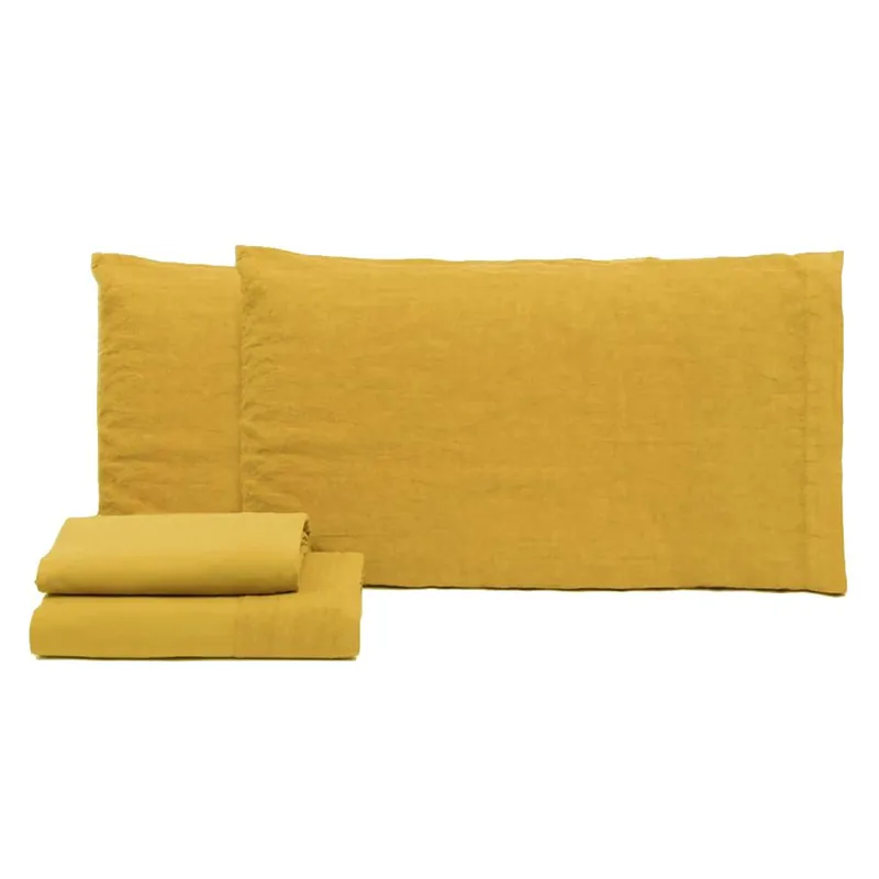 Lenzuola in lino e cotone completo matrimoniale Manila Olio