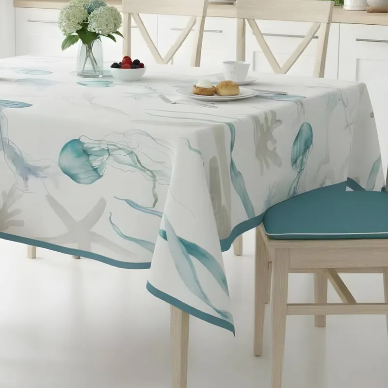 Tovaglia estiva rettangolare per 6 persone con meduse Manny blu