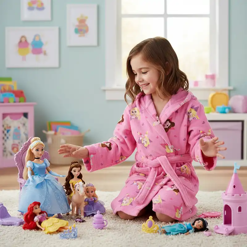 Accappatoio bambina con cappuccio Disney Principesse rosa