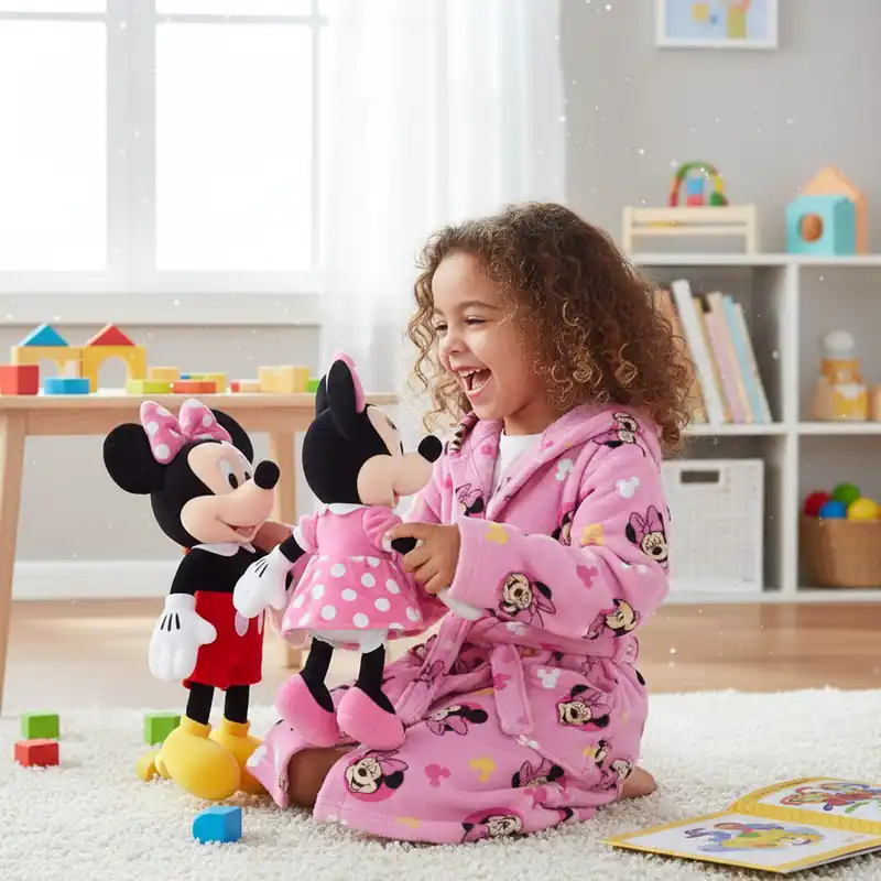 Accappatoio bambina in spugna con cappuccio Disney Minnie rosa