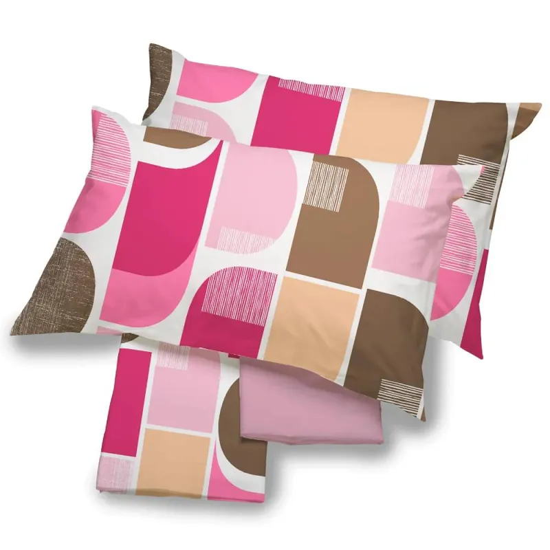 Lenzuola in cotone matrimoniali Cipro geometrico fuxia