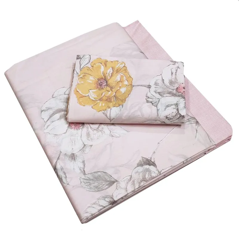Lenzuola-copriletto matrimoniale in percalle SOMMA Belle rosa