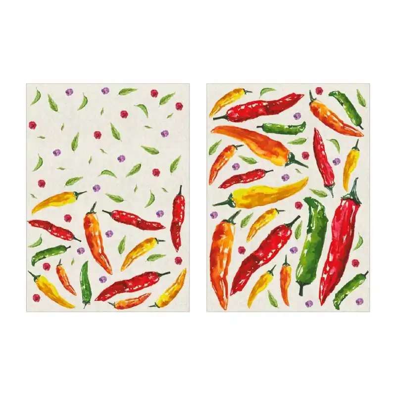 Coppia di strofinacci CHILI in cotone fantasia peperoncino rosso