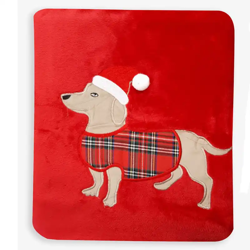 Plaid in pile 130x160 Bassotto rosso con ricamo applicato