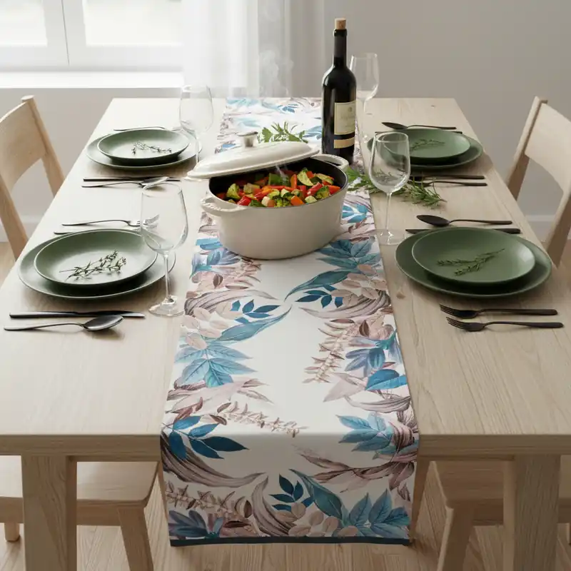 Runner da cucina 45x140 centro tavola Serena foliage blu