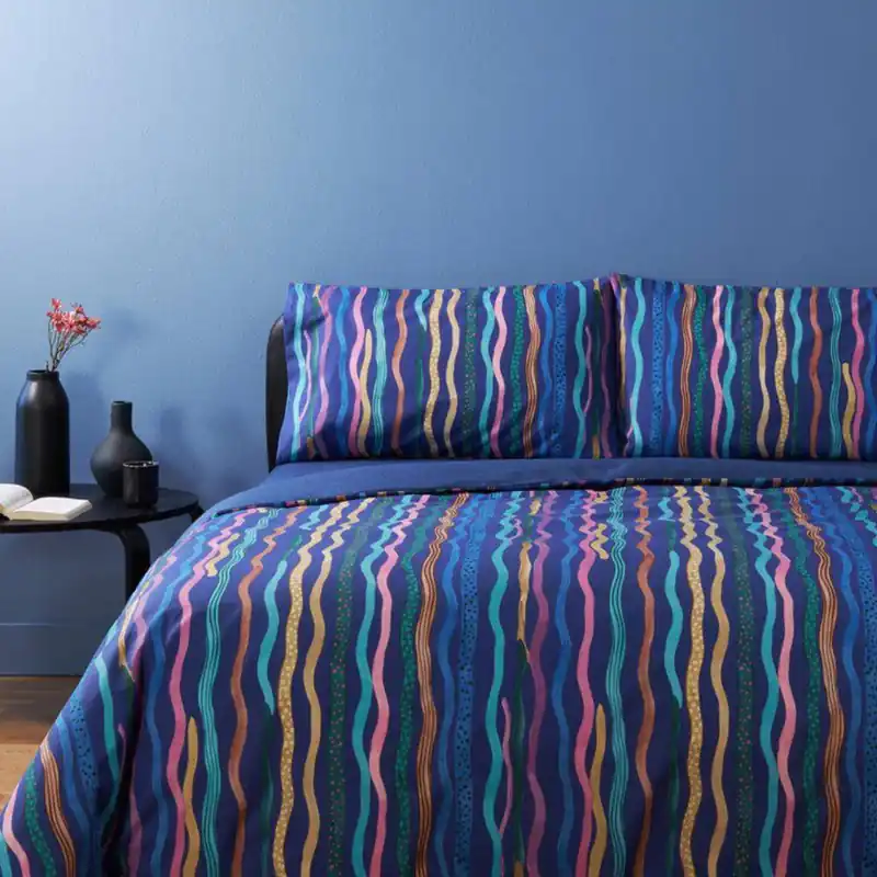 Copripiumino in cotone completo Bassetti Streamers bluette