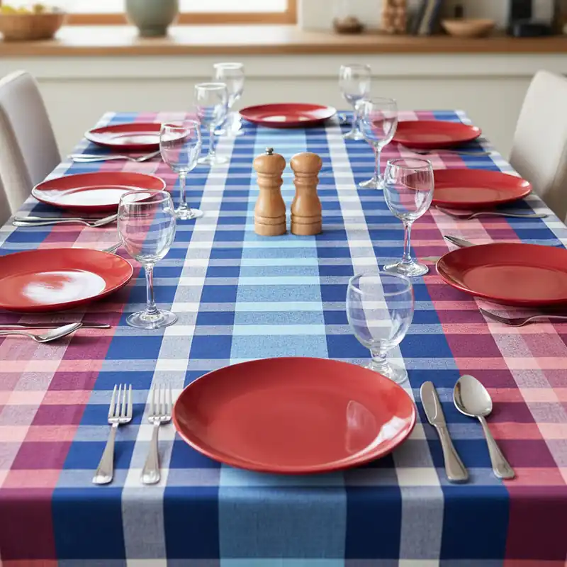 Tovaglia rettangolare in cotone tinto in filo COLIN blu