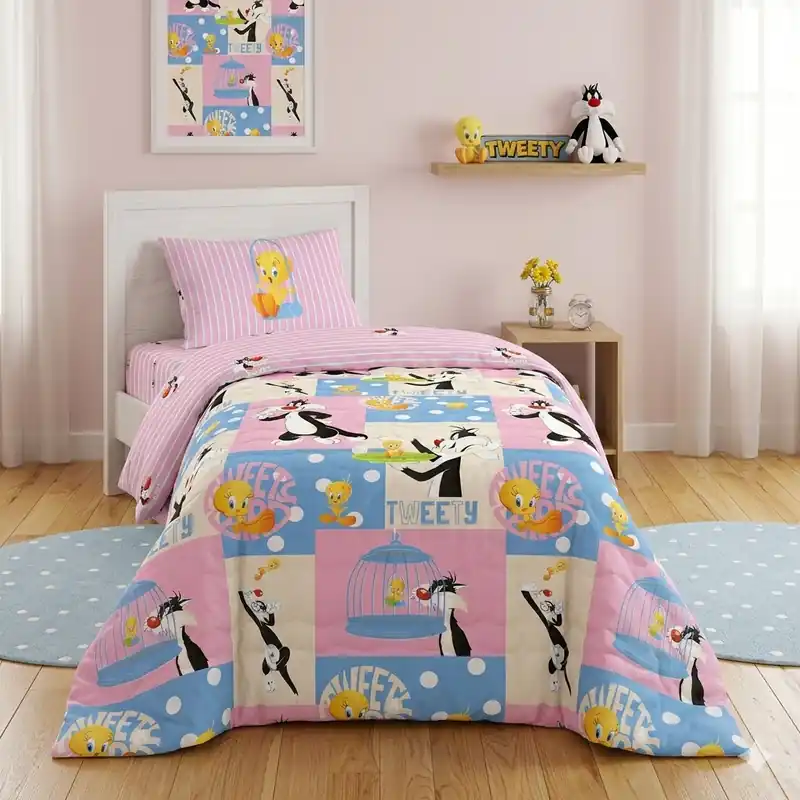 Copriletto trapuntato in cotone Caleffi I Love Tweety