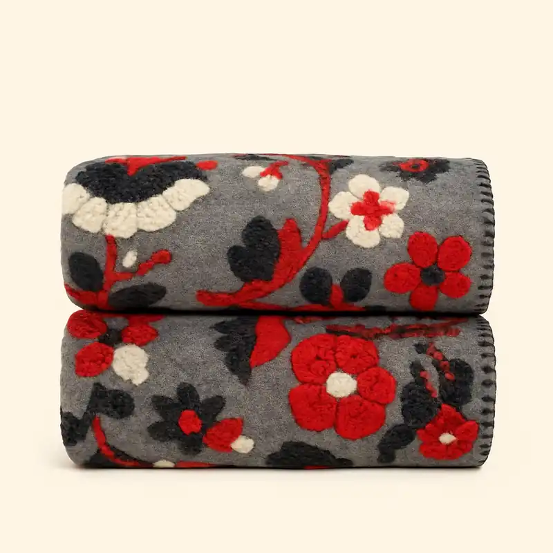 Plaid da divano in Lana Cotta 150 x 170 floreale rosso-grigio