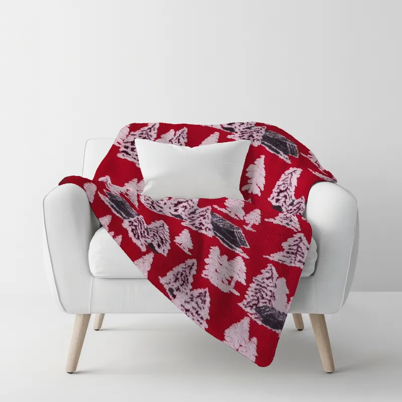 Plaid da divano in Lana Cotta Baita Innevata Casette rosso