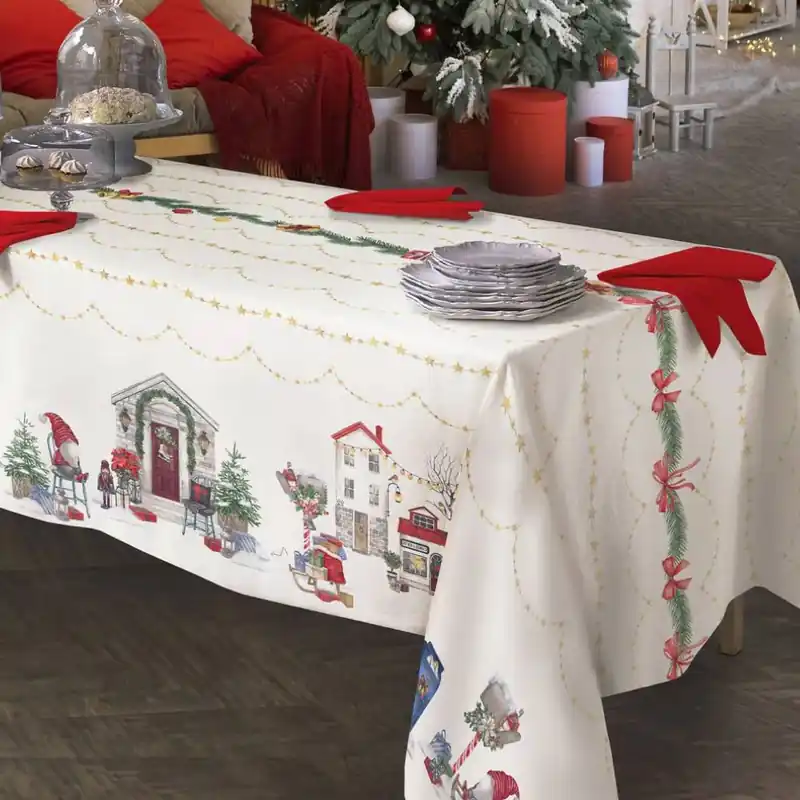 Tovaglia Natale RANDI rettangolare in cotone VILLAGE Festività