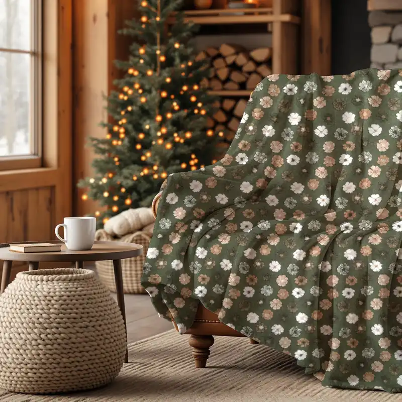 Plaid in Lana Cotta 150×170 cm “Margherite” Muschio – Made in Italy