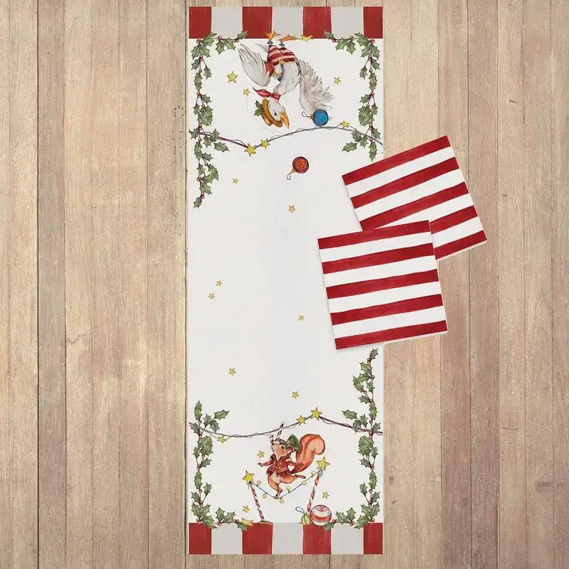 Runner con tovaglioli Natalizio GABEL in cotone CHRISTMAS CIRCUS natale