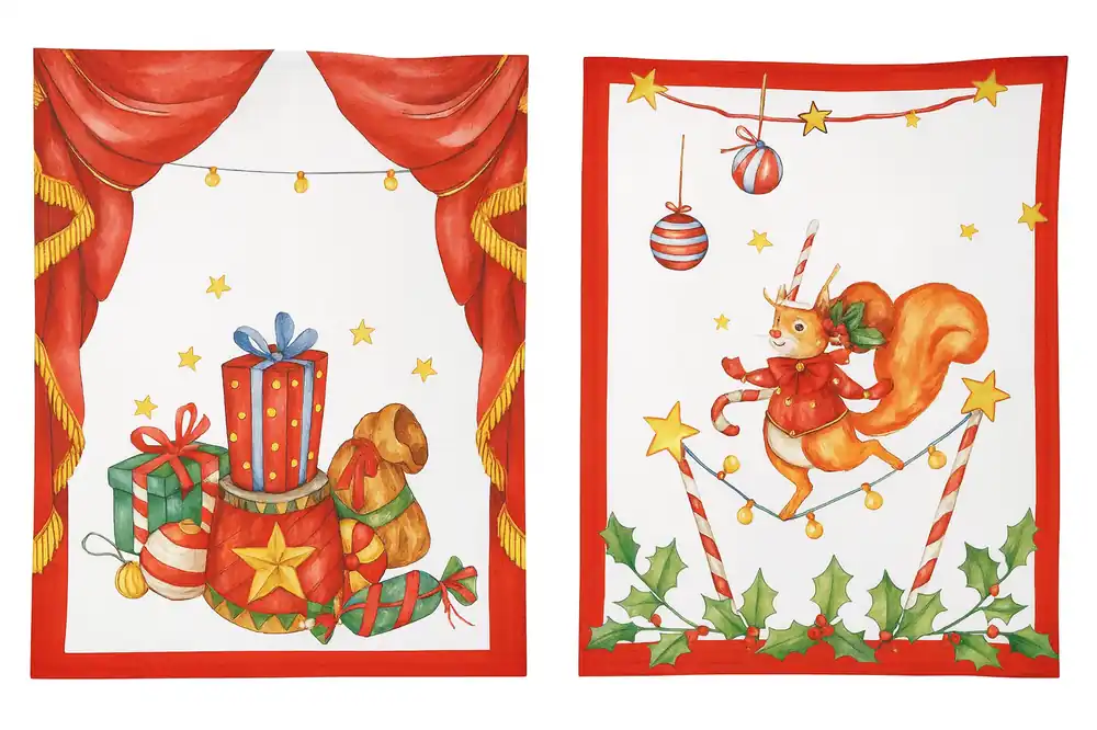 Coppia di strofinacci di Natale GABEL in cotone CIRCUS Scoiattolo