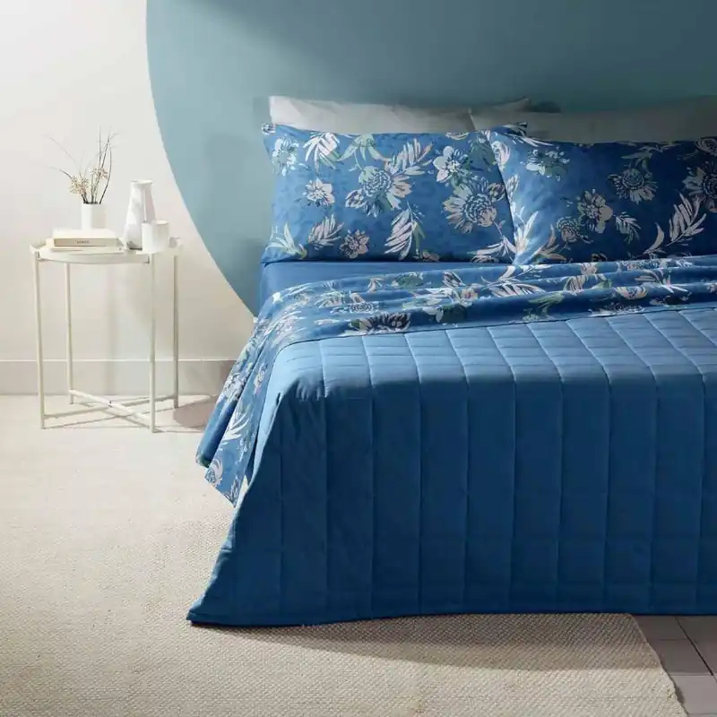 Lenzuola matrimoniale completo Bassetti Enne floreale blu