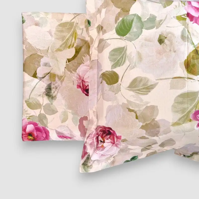 Copripiumini Matrimoniali MIRABELLO Limoges Rosa Beige Percalle