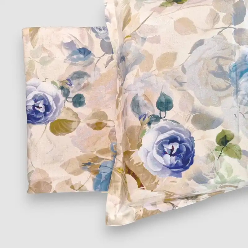 Copripiumini Matrimoniali MIRABELLO Limoges Blu Beige Percalle