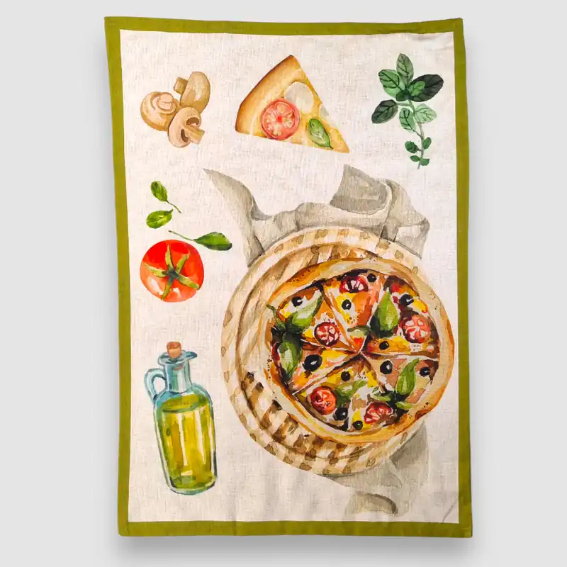 Strofinaccio Cucina canovaccio puro cotone PIZZA colore mistolino