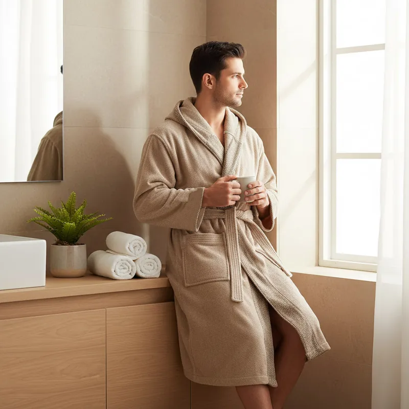 Accappatoio UNISEX in spugna con bordo jacquard Smith sabbia