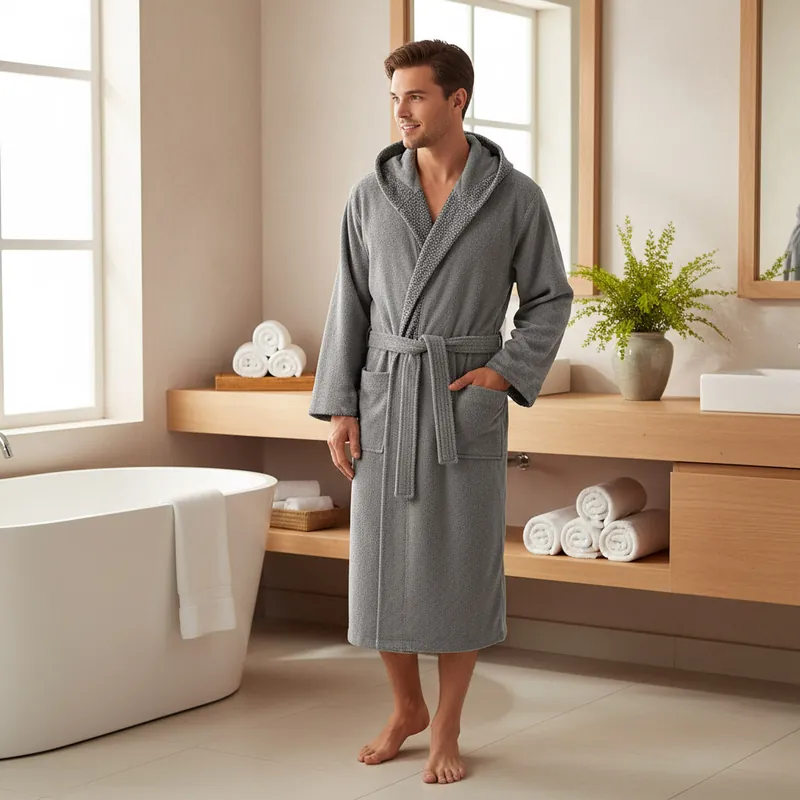 Accappatoio UNISEX in spugna con bordo jacquard Smith grigio