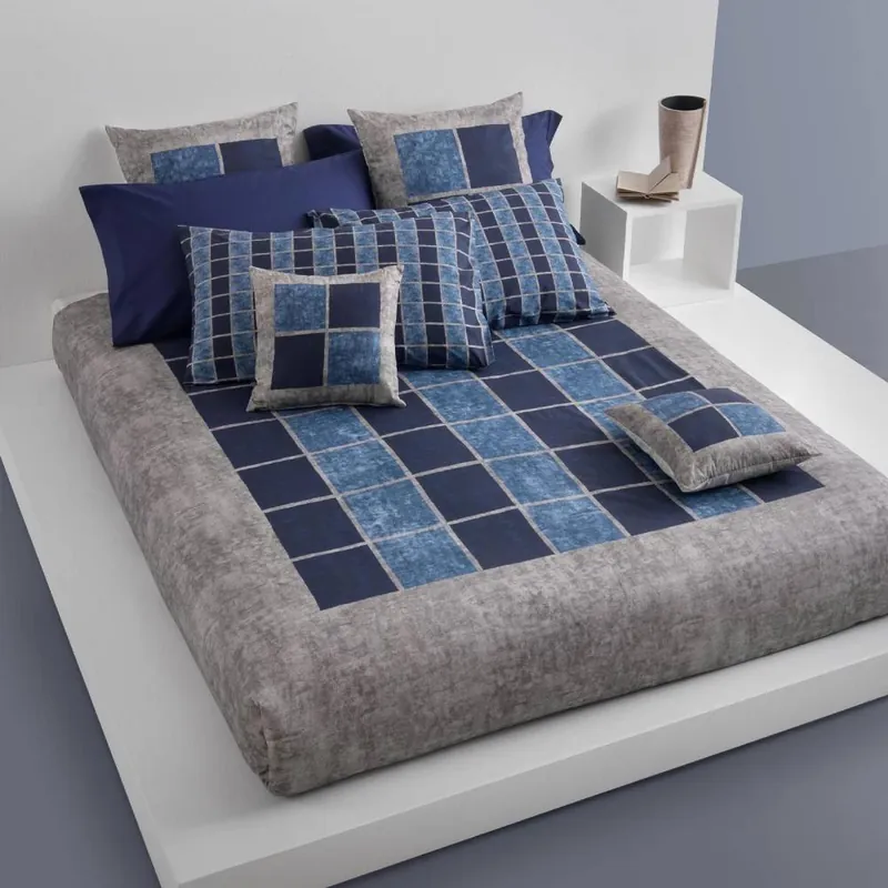 Lenzuola-copriletto completo in percalle Carrara MODULE blue