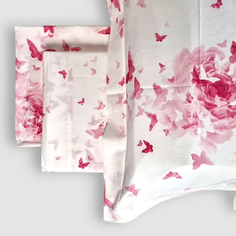 Lenzuola-copriletto Matrimoniali MIRABELLO Rose e farfalle