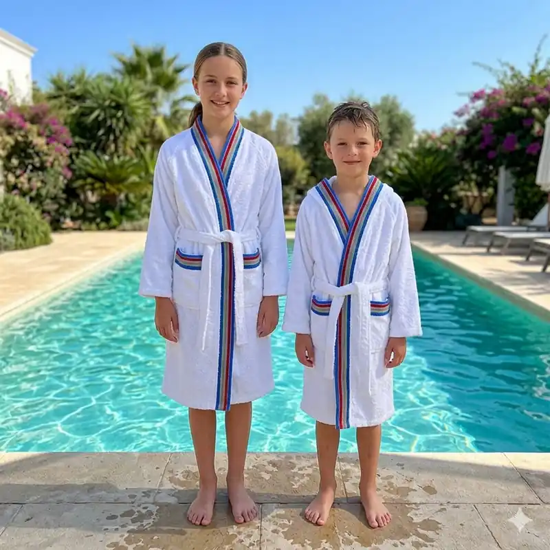 Accappatoio JUNIOR spugna con cappuccio GABEL Pongo bianco