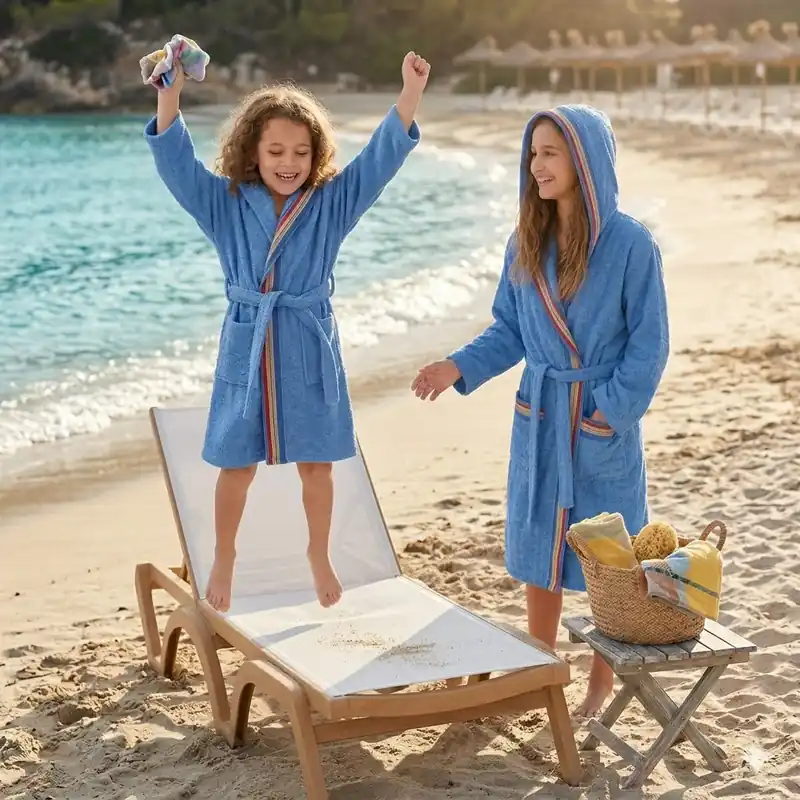 Accappatoio JUNIOR spugna con cappuccio GABEL Pongo bluette