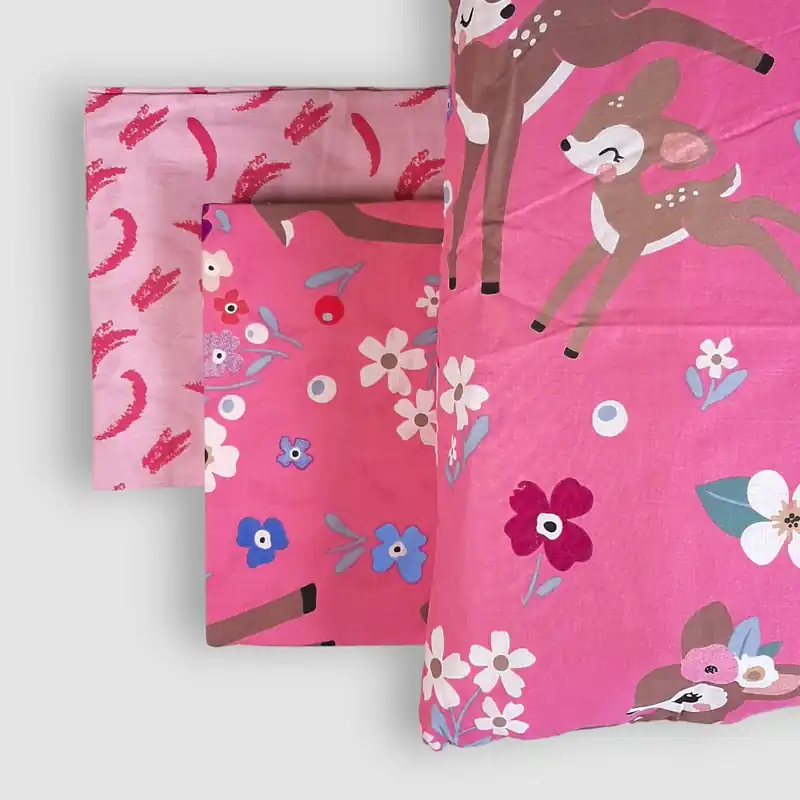 Completo Lenzuola in cotone Singolo Cerbiatto rosa per bambine