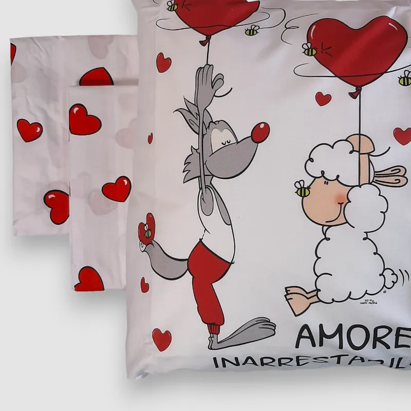 Lenzuola-copriletto singole in cotone Eic-Pi Amore Inarrestabile
