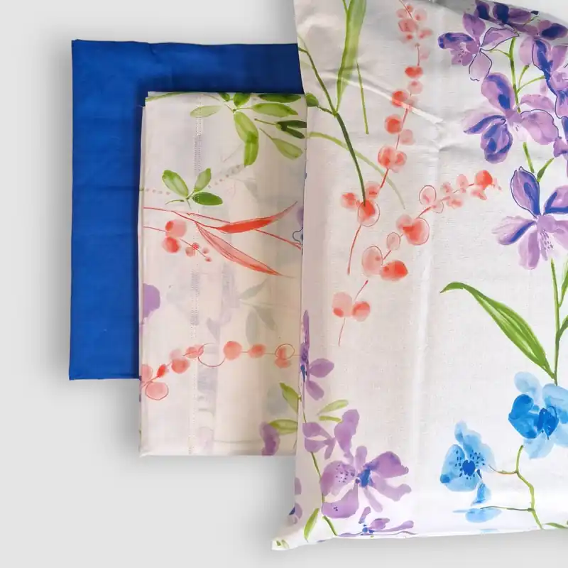 Lenzuola in cotone completo matrimoniale Aura floreale blu