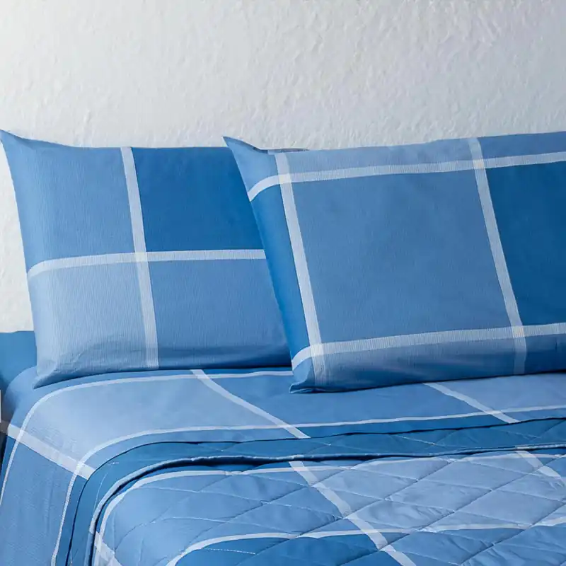 Set lenzuola in cotone matrimoniale Breez geometrico blu