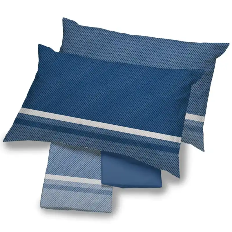 Set lenzuola in cotone matrimoniale Coimbra righe denim