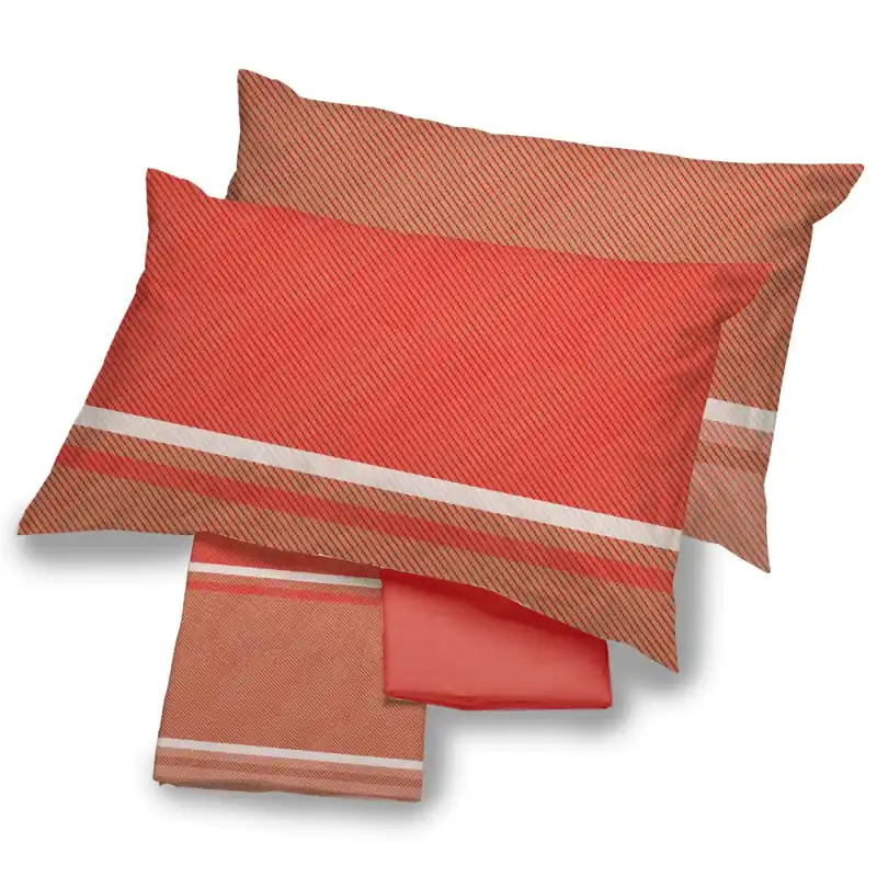 Set lenzuola in cotone matrimoniale Coimbra righe corallo