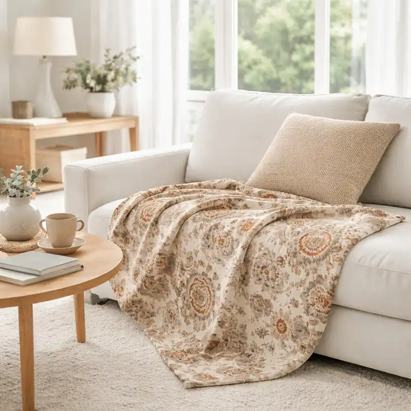 Plaid Lanerossi Ducale 130x180 Lana Merino Beige Floreale