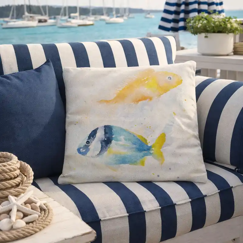 Fodera per cuscino arredo da divano in cotone 45x45 Pesci