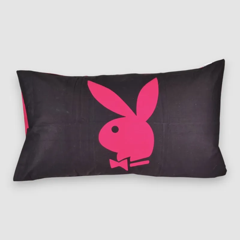 Una Federa sfusa in cotone reversibile 50x80 cm PLAYBOY Logo nero-fuxia