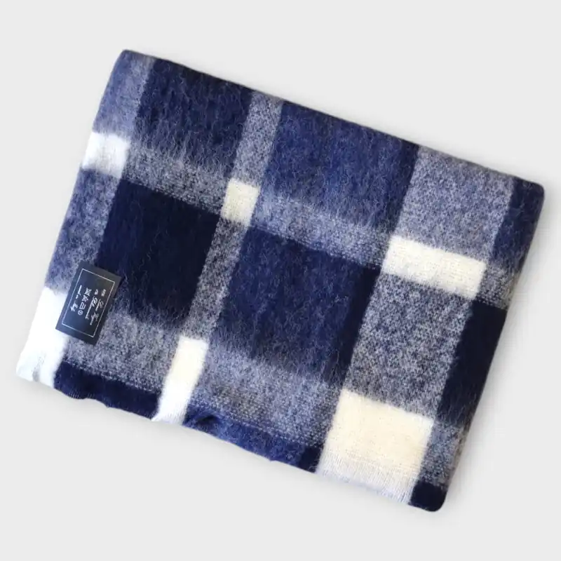 Plaid singolo coperta invernale Lana Vergine Mohair blu