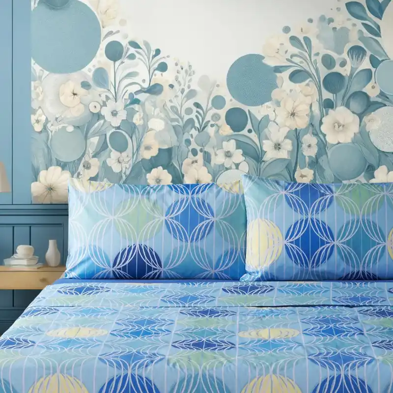 Set Lenzuola Meridiani Azzurro in Cotone - Design Geometrico Moderno