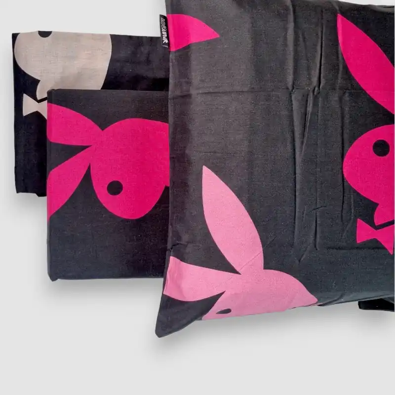 Lenzuola singole PLAYBOY Funny Bunny in cotone nero