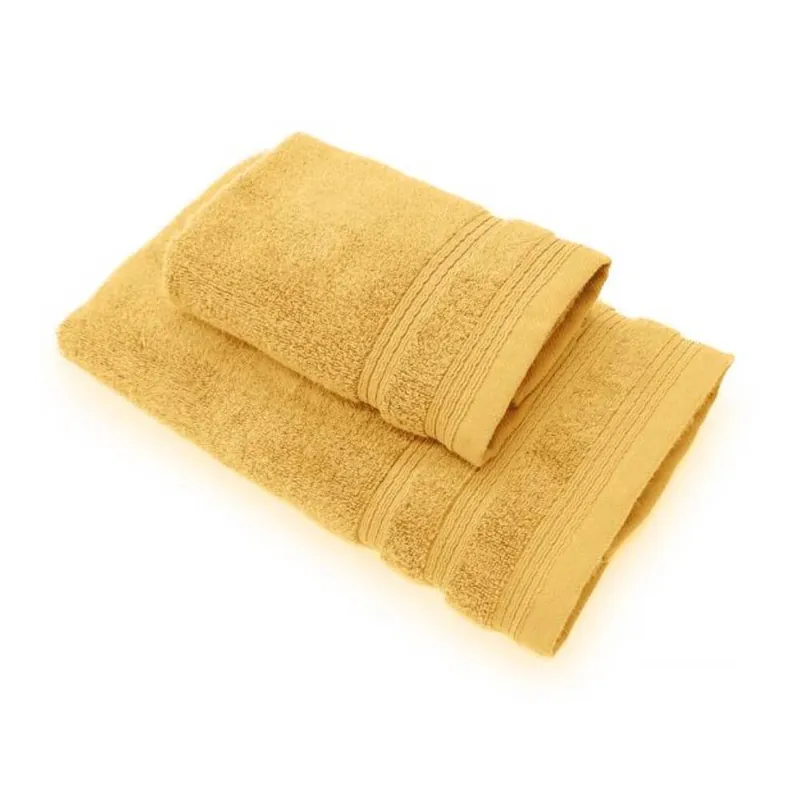 Set 1+1 asciugamano viso e ospite in spugna 650 gr senape