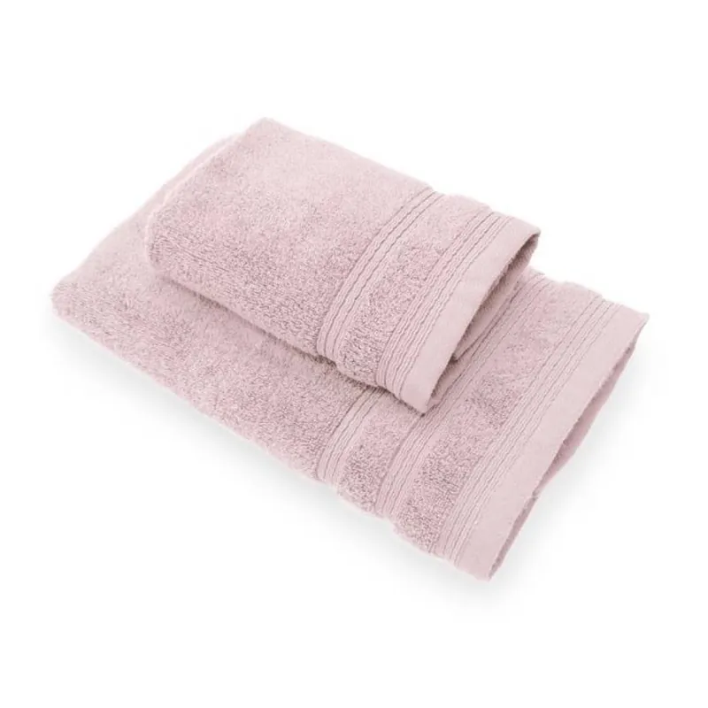 Coppia di asciugamani da bagno in spugna 650 gr rosa tinta unita