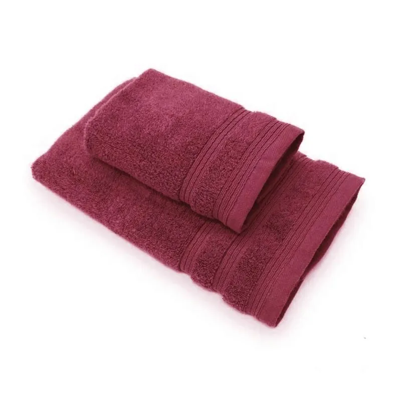 Set 1+1 asciugamano viso e ospite in spugna 650 gr bordeaux