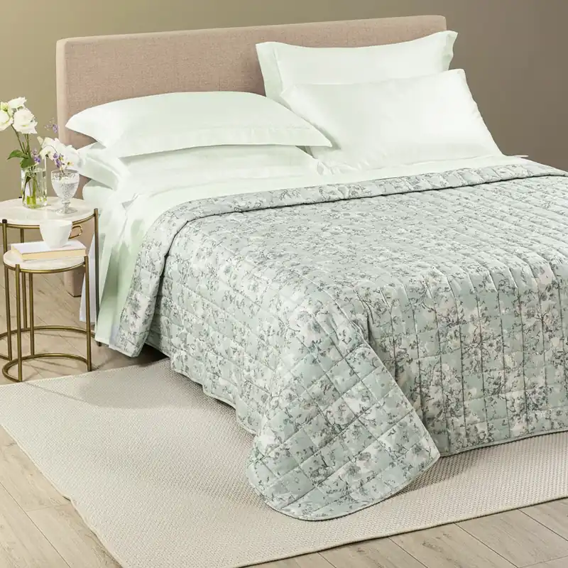 Copriletto primaverile matrimoniale in cotone Day Dream floreale acqua
